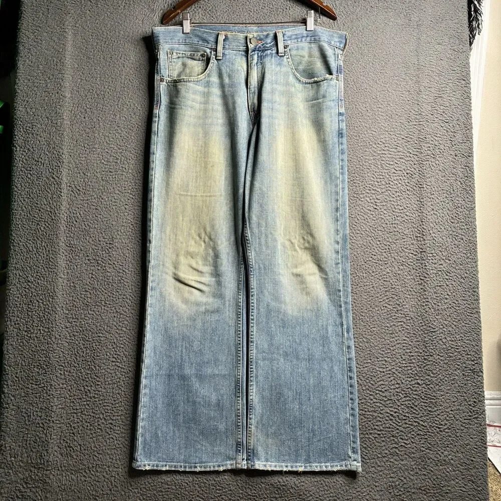 VTG American Eagle Jeans Mens Bootcut 36x30 Light Wash Whiskered Y2K